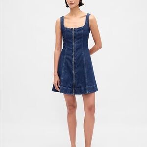 GAP Tall Dark Blue Denim Zip-Front Mini Dress
